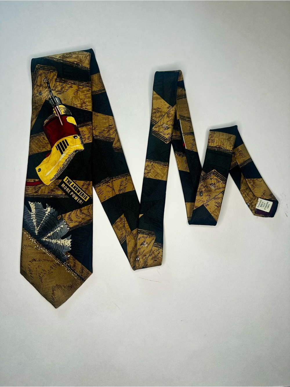 Vintage HOME IMPROVEMENT “The Answer is More Power” Black & Gold Tool Time Tie